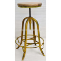 Industrial Bar Stool Antique Yellow Color Mango Wood Seat